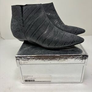Sigerson Morrison Charcoal Gray Croc-Embossed Pointy Ankle Boots